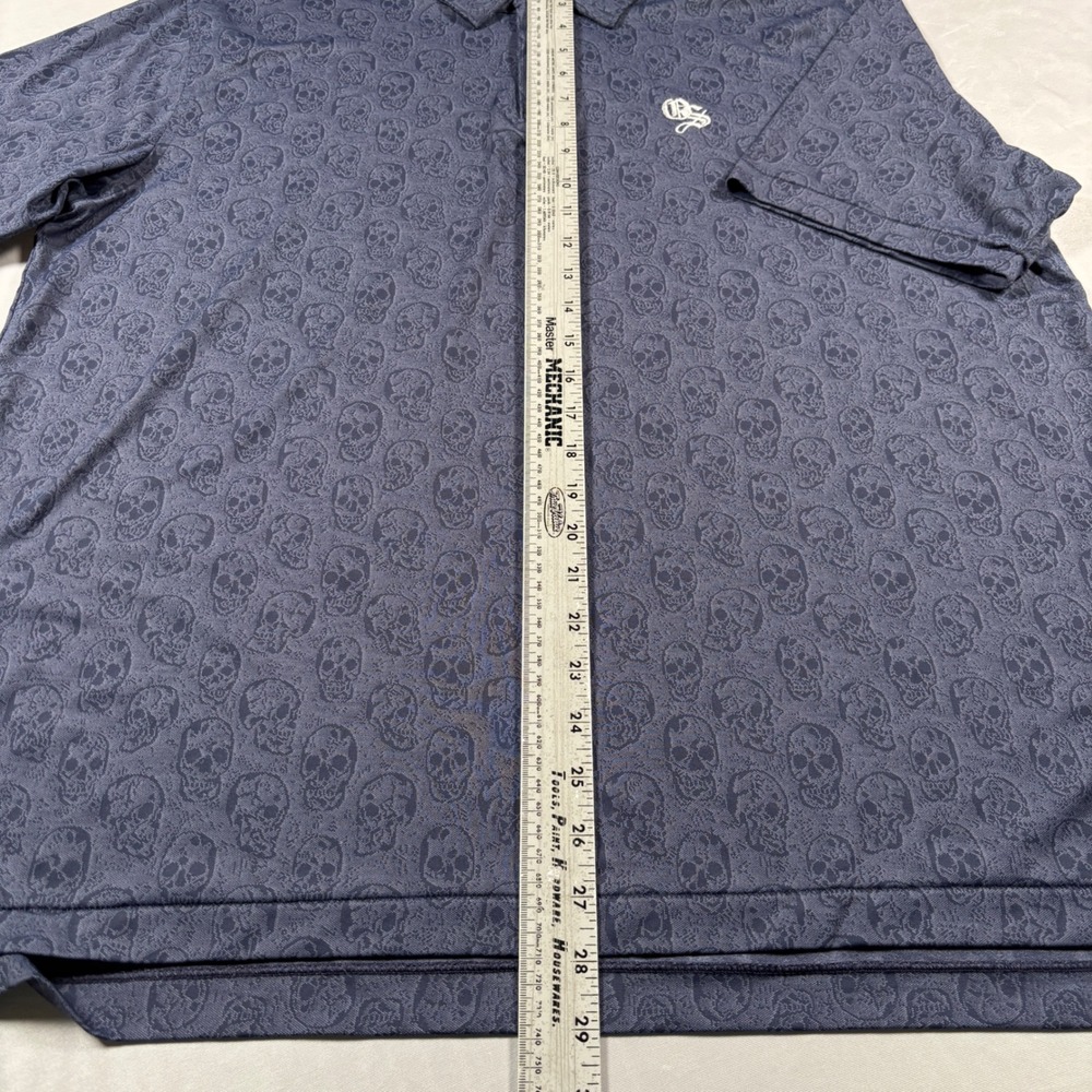 Peter Millar Polo Shirt Mens XL Navy Blue Skull All Over Print Performance - Picture 5 of 10